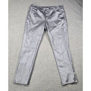 Express Women's Skinny Ankle Mid Rise Silver Metallic Coated Jeans 12R 33" X 28"